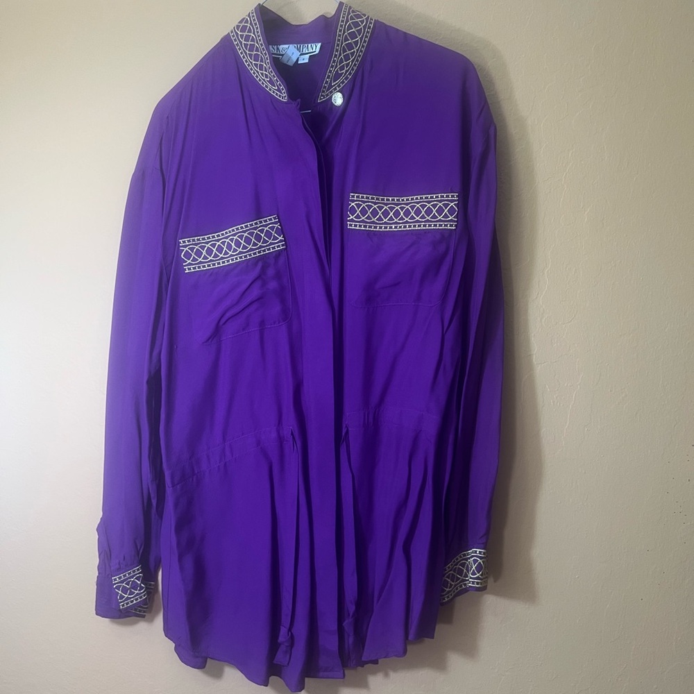 Purple Button Down Shirt with Embroidered Details